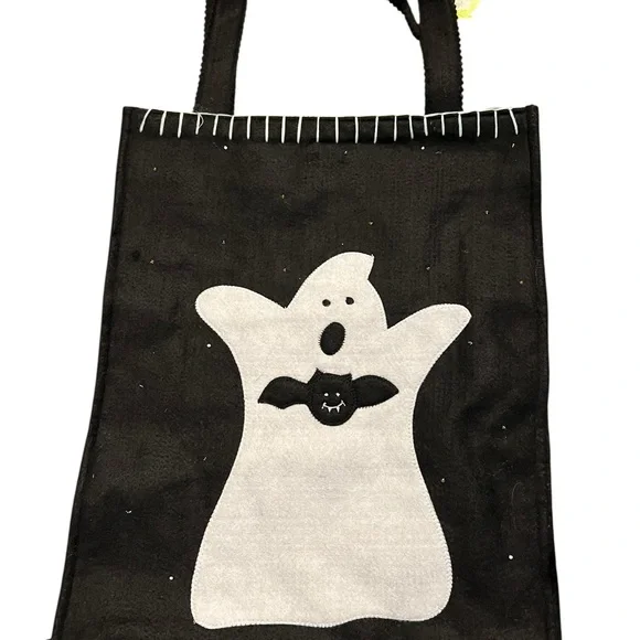 Vintage Halloween Trick or Treat Tote Bags Felt Ghost Bat Sequin Embroidery 2 pc - Picture 6 of 10